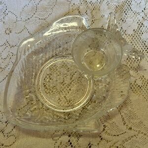 Vintage Arcoroc France Fish Shaped Embossed Glass Snack Plates 6.25x8” 4pc